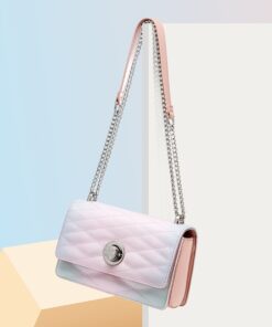 Cnoles Small Square Cute Metal Pink Chain Handbag 3