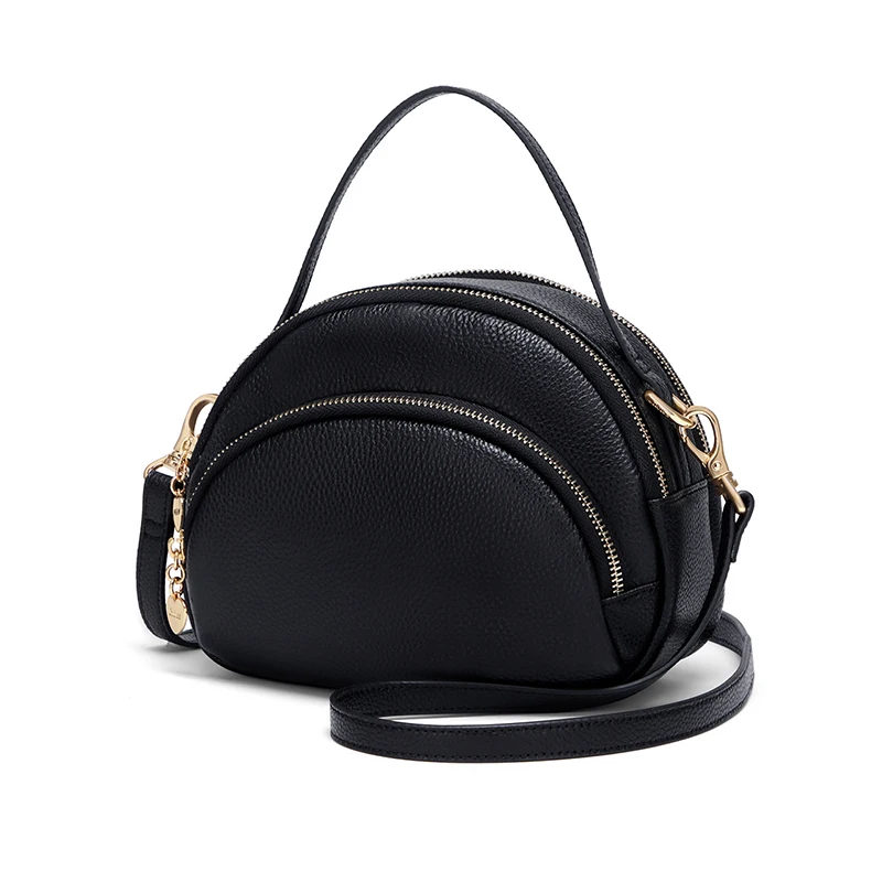 Cnoles Women Simple Versatile Small Round Bag Leather Tote - Image 2