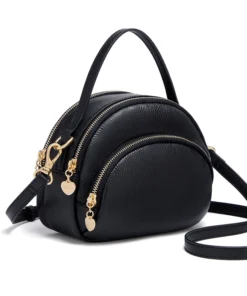 Cnoles Women Simple Versatile Small Round Bag Leather Tote - Image 3