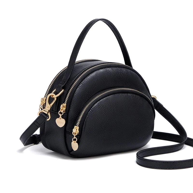 Cnoles Women Simple Versatile Small Round Bag Leather Tote - Image 3