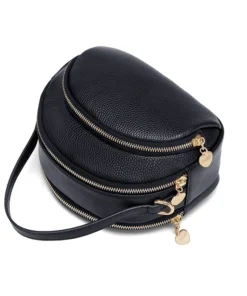 Cnoles Women Simple Versatile Small Round Bag Leather Tote - Image 4