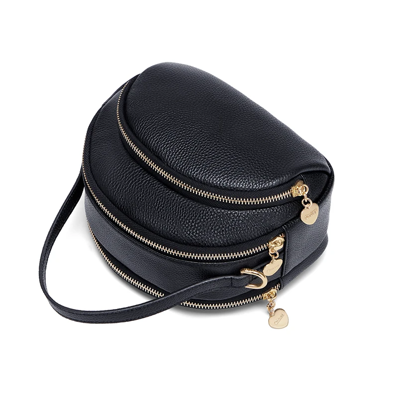 Cnoles Women Simple Versatile Small Round Bag Leather Tote - Image 4