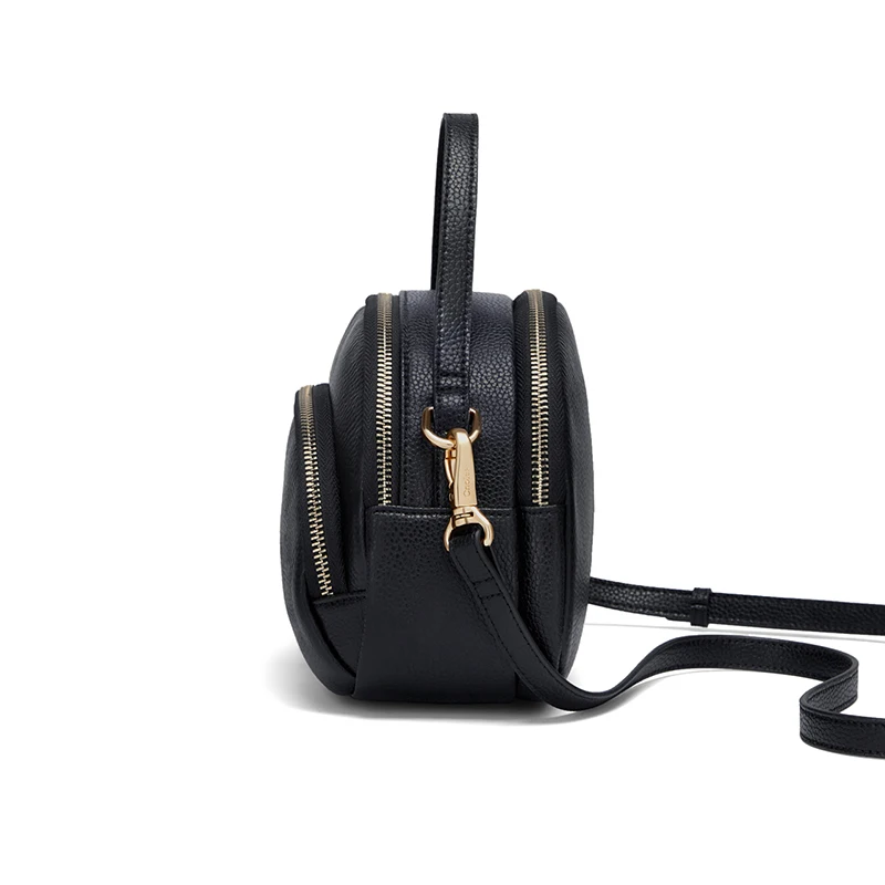 Cnoles Women Simple Versatile Small Round Bag Leather Tote - Image 5