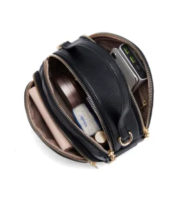 Cnoles Women Simple Versatile Small Round Bag Leather Tote - Image 6