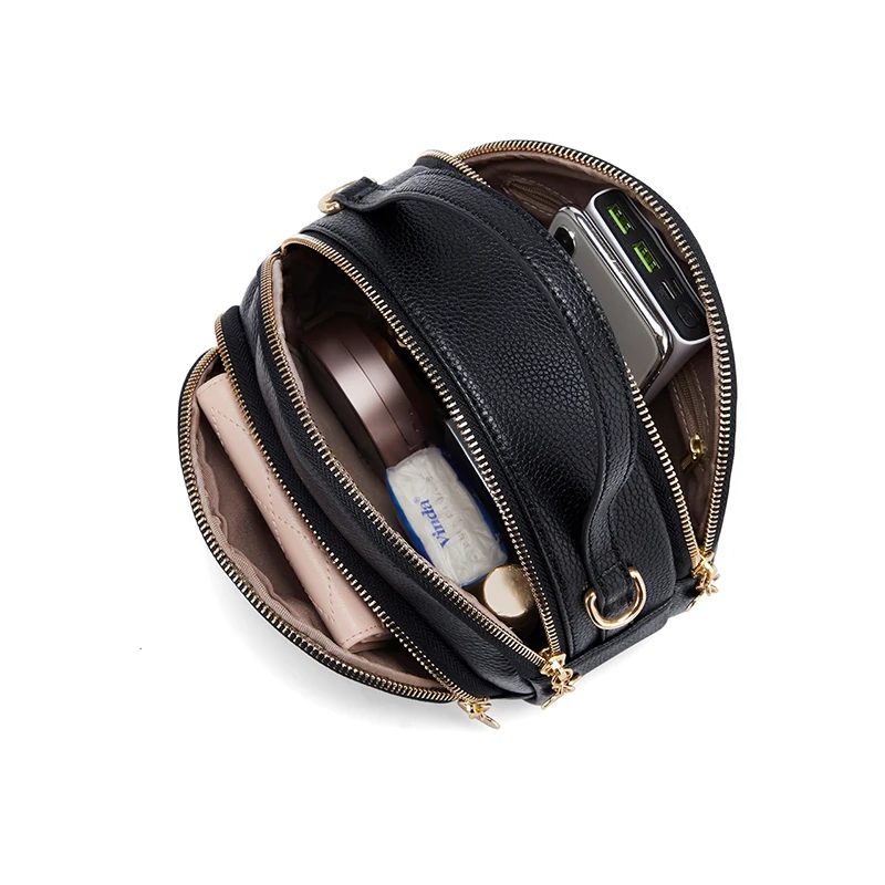 Cnoles Women Simple Versatile Small Round Bag Leather Tote - Image 6