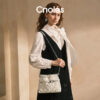 Cnoles Quilted Bucket Hobo Bag – White