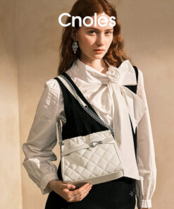 Cnoles Quilted Bucket Hobo Bag – White