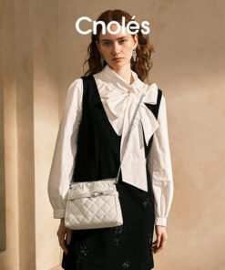 Cnoles Quilted Bucket Hobo Bag – White