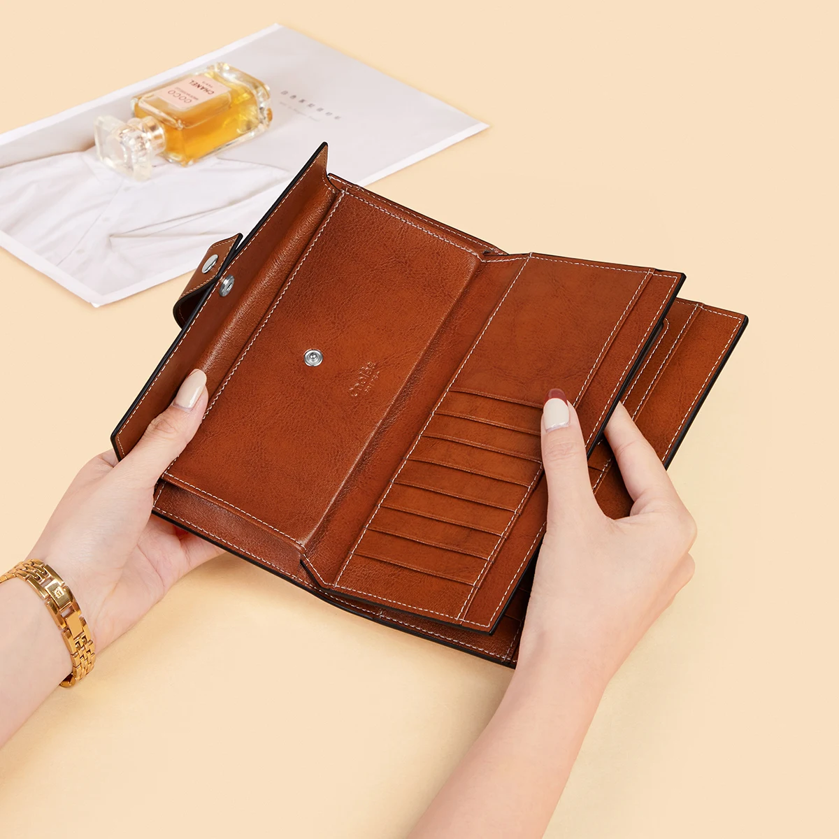 Cnoles Multifunction Cowhide Women Wallets Purse 5