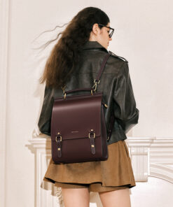 Cnoles Cowhide Preppy Laptop Backpack