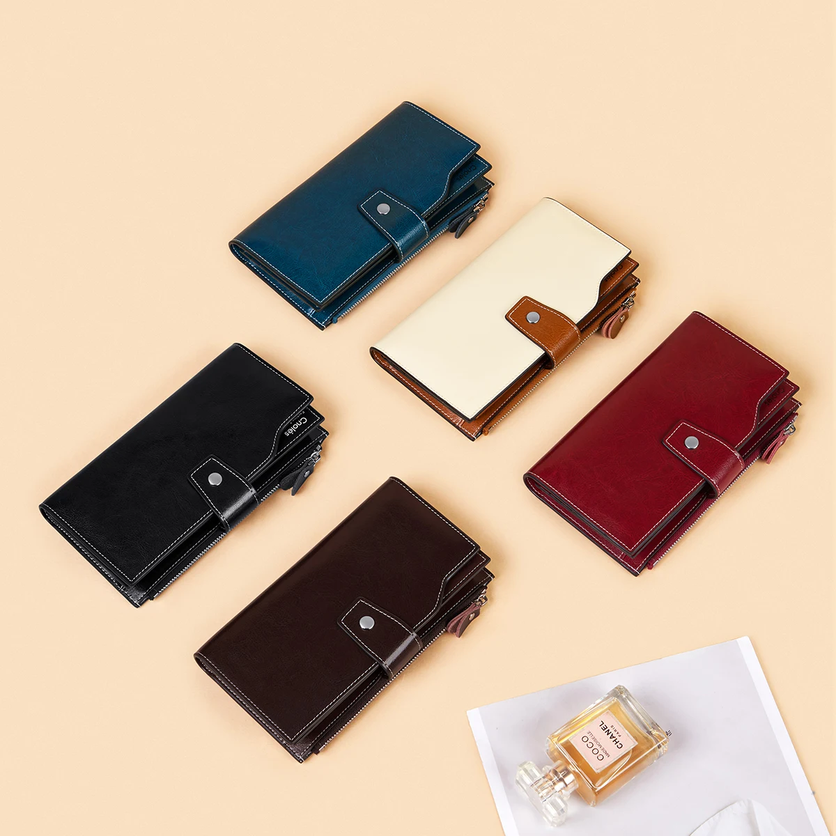 Cnoles Multifunction Cowhide Women Wallets Purse 6