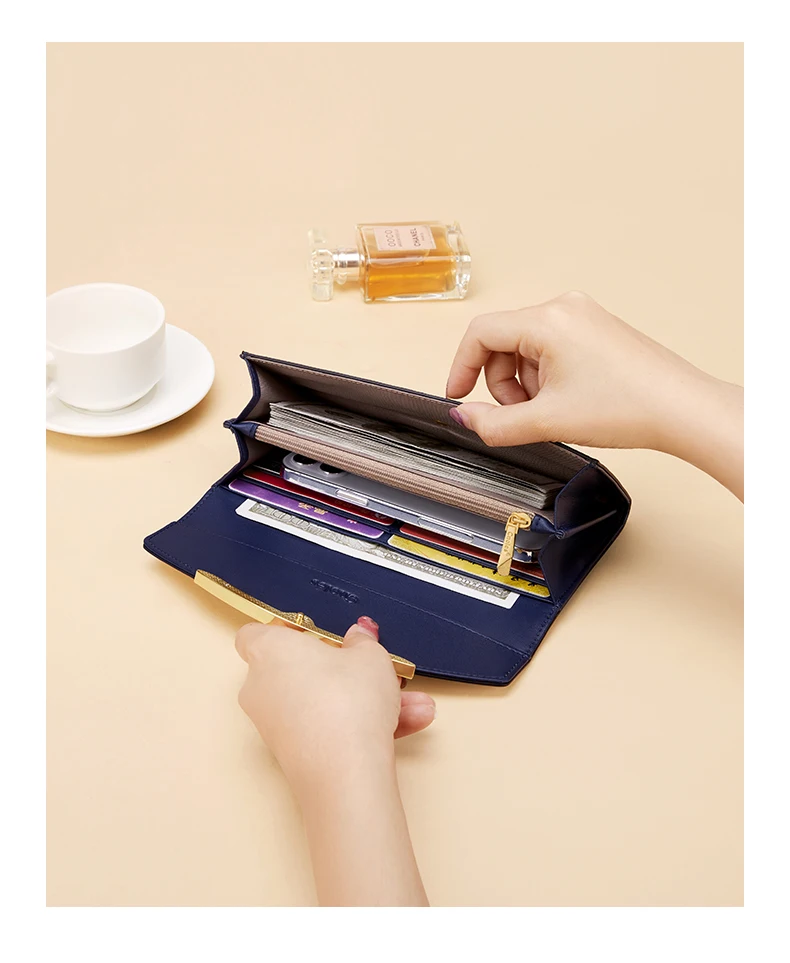 Cnoles Portafogli di Lusso da Donna Portamonete Grande e Lungo con Portacarte in Vera Pelle, Pochette Eleganti da Donna
