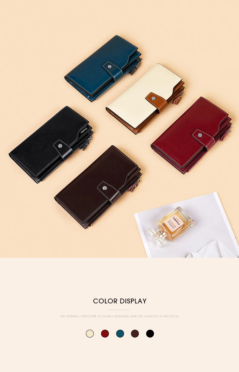 Cnoles Damen Geldbörse Portemonnaie Clutch Bag – Designer-Marke mit großem Fassungsvermögen, multifunktional, aus Rindsleder, mit Kartenfächern, lange Damen-Geldbörse mit Münzfach